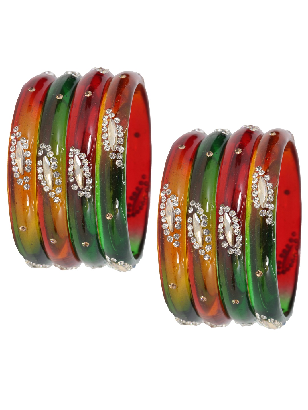 

NMII Set Of 8 Stones Studded Bangles, Red