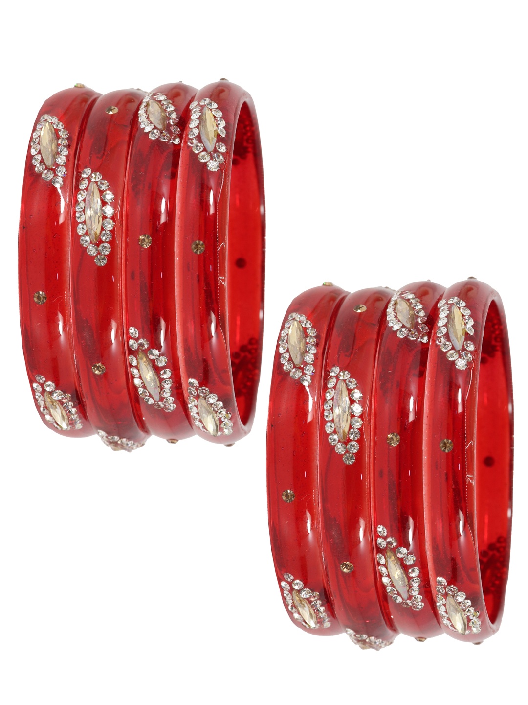 

NMII Set Of 8 Stones Studded Bangles, Red