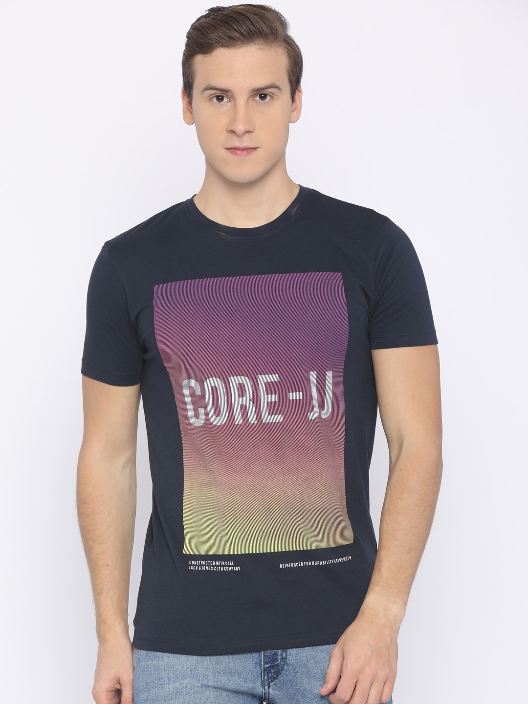 

Jack & Jones Men Navy Blue Printed Round Neck T-shirt