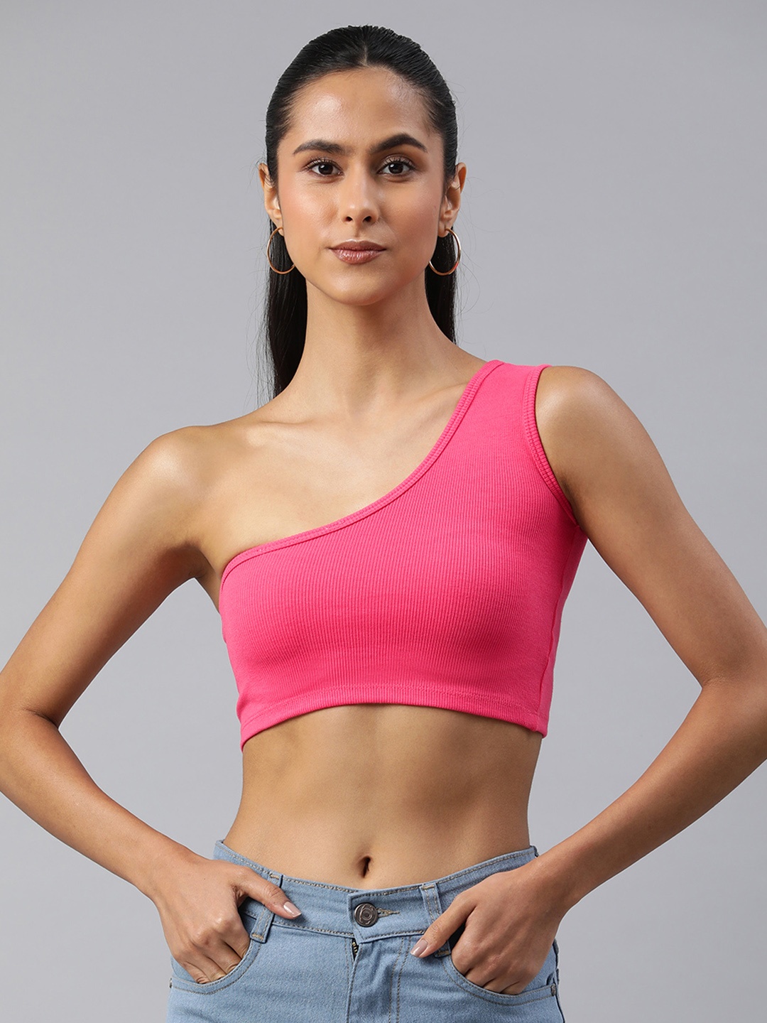 

London Rag One Shoulder Crop Top, Pink