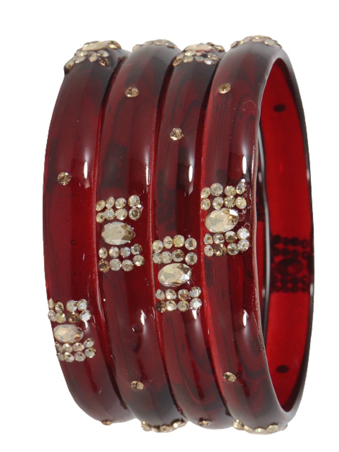 

NMII Set Of 4 Stones Studded Bangles, Maroon