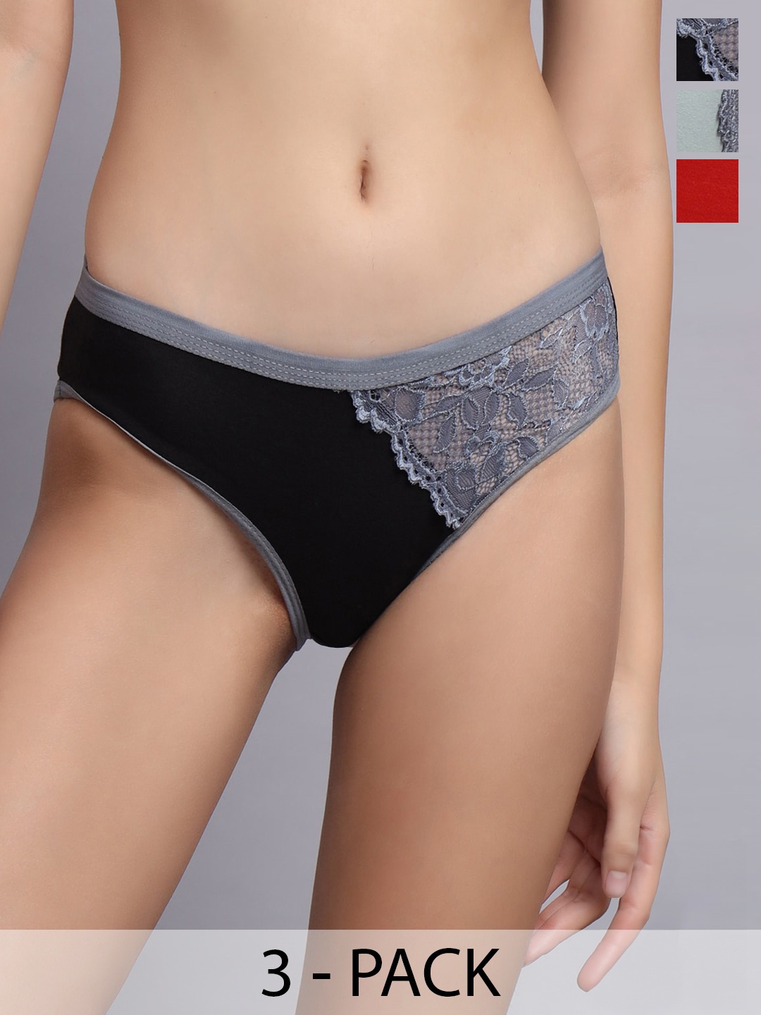 

FiveFlag Pack Of 3 Self Design Anti Bacterial Pure Cotton Hipster Briefs, Black