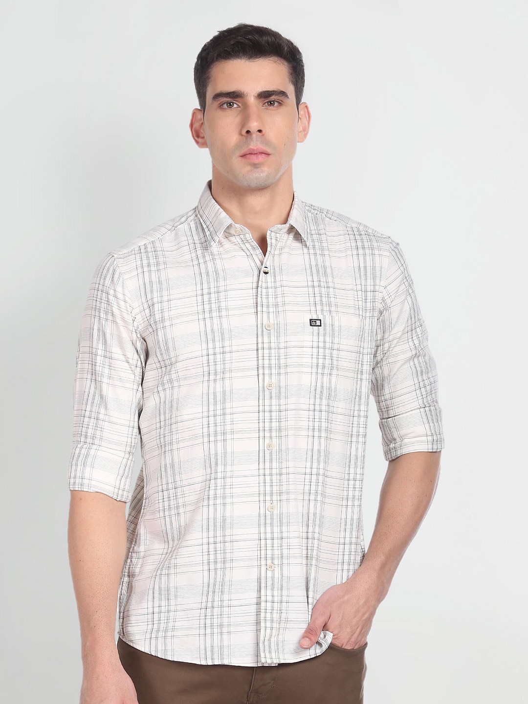 

Arrow Sport Slim Fit Tartan Checked Casual Shirt, White