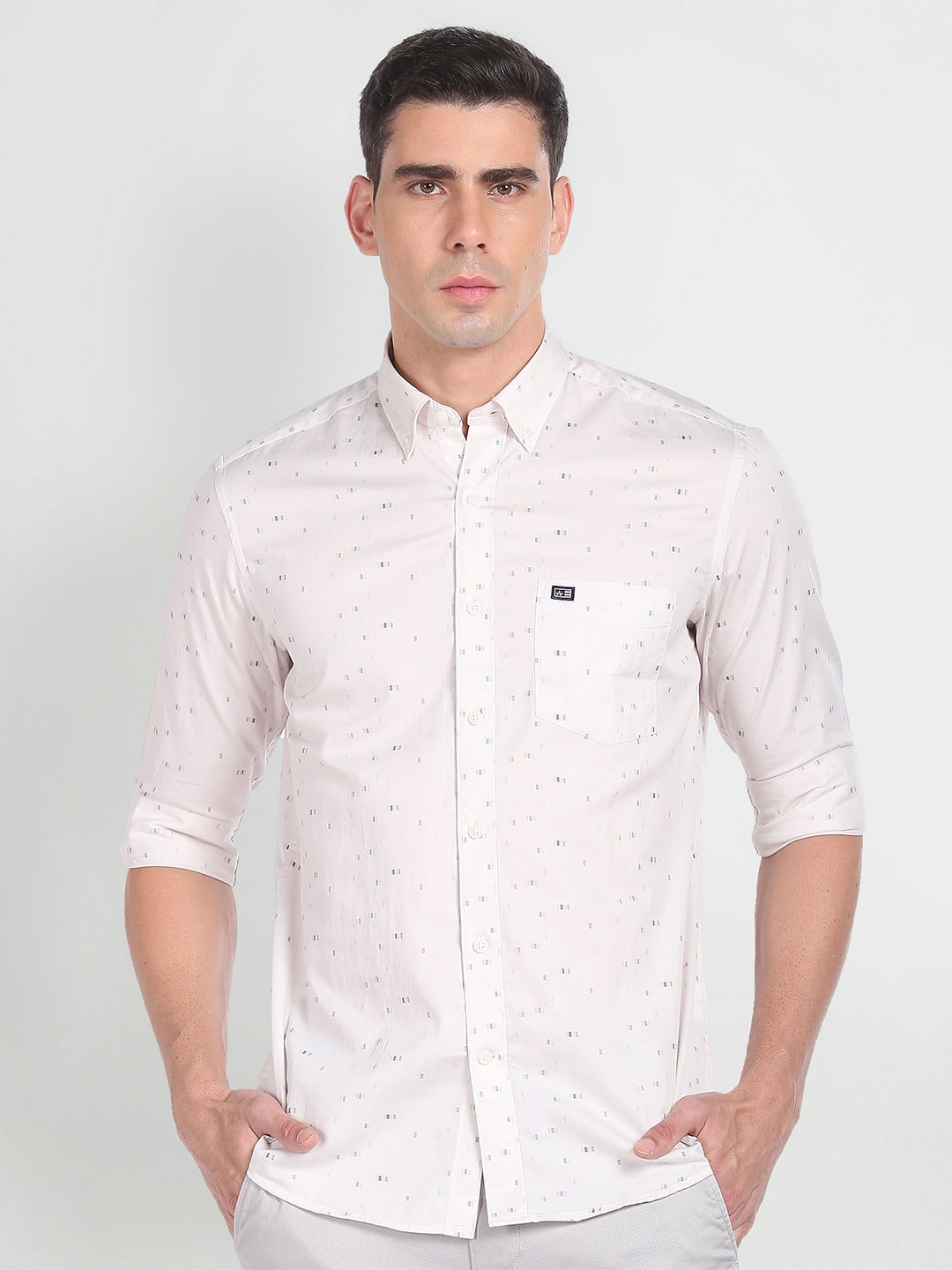 

Arrow Sport Slim Fit Opaque Geometric Printed Pure Cotton Casual Shirt, White
