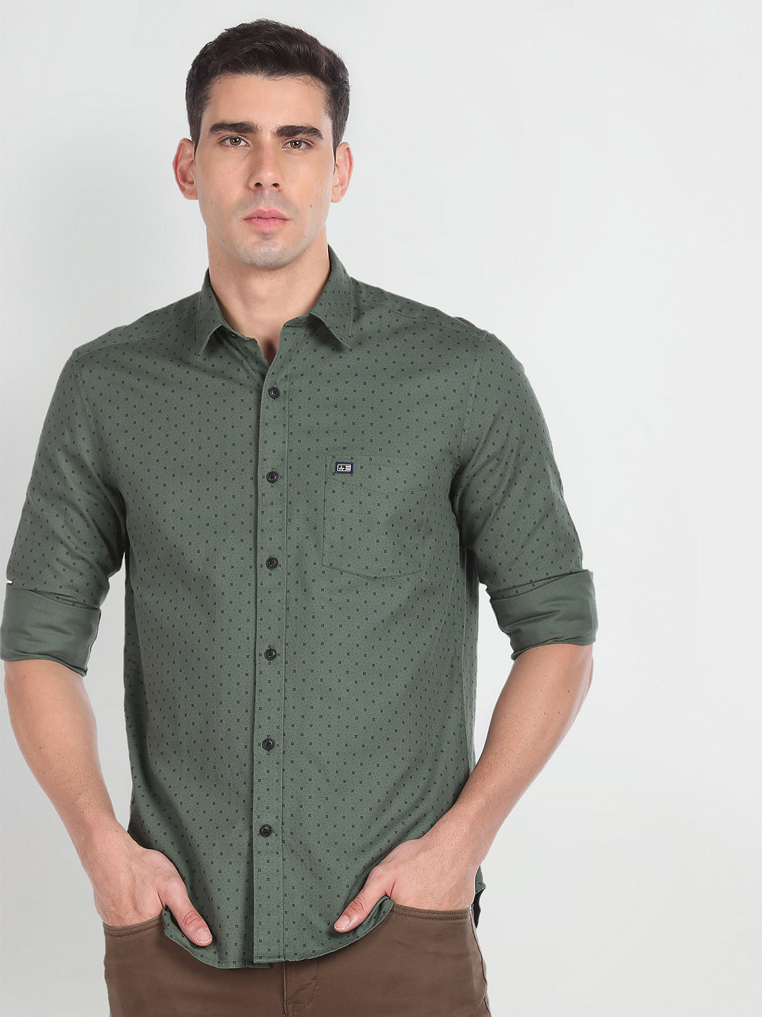 

Arrow Sport Slim Fit MIcro Ditsy Printed Pure Cotton Casual Shirt, Green