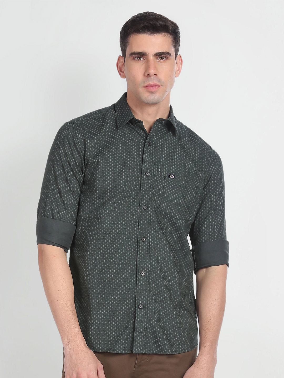

Arrow Sport Slim Fit MIcro Ditsy Printed Pure Cotton Casual Shirt, Green