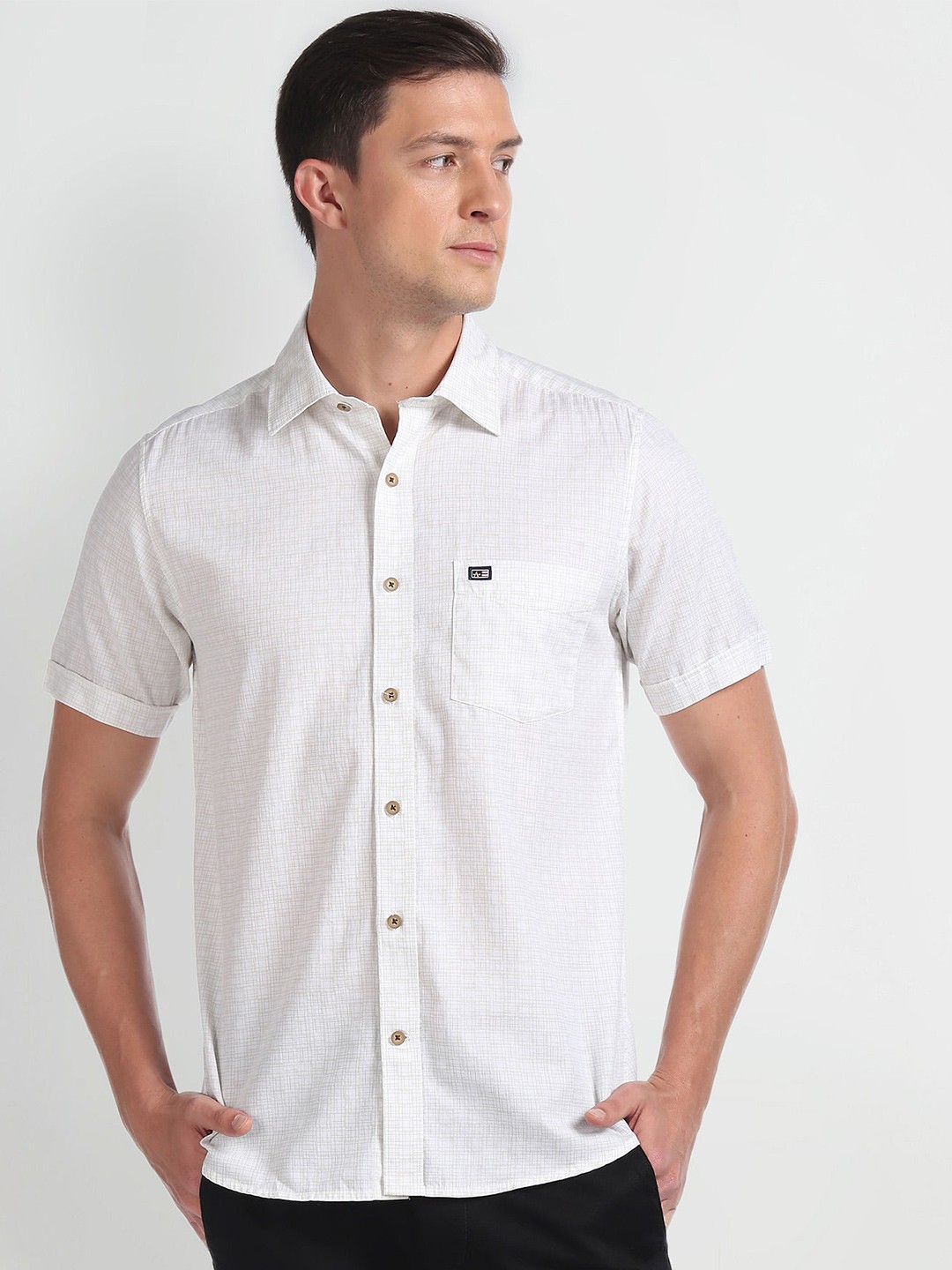 

Arrow Sport Spread Collar Slim Fit Micro Checks Opaque Cotton Casual Shirt, White
