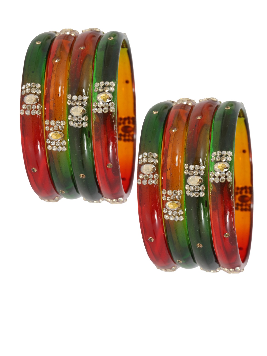 

NMII Set Of 8 Crystal Studded Bangles, Red