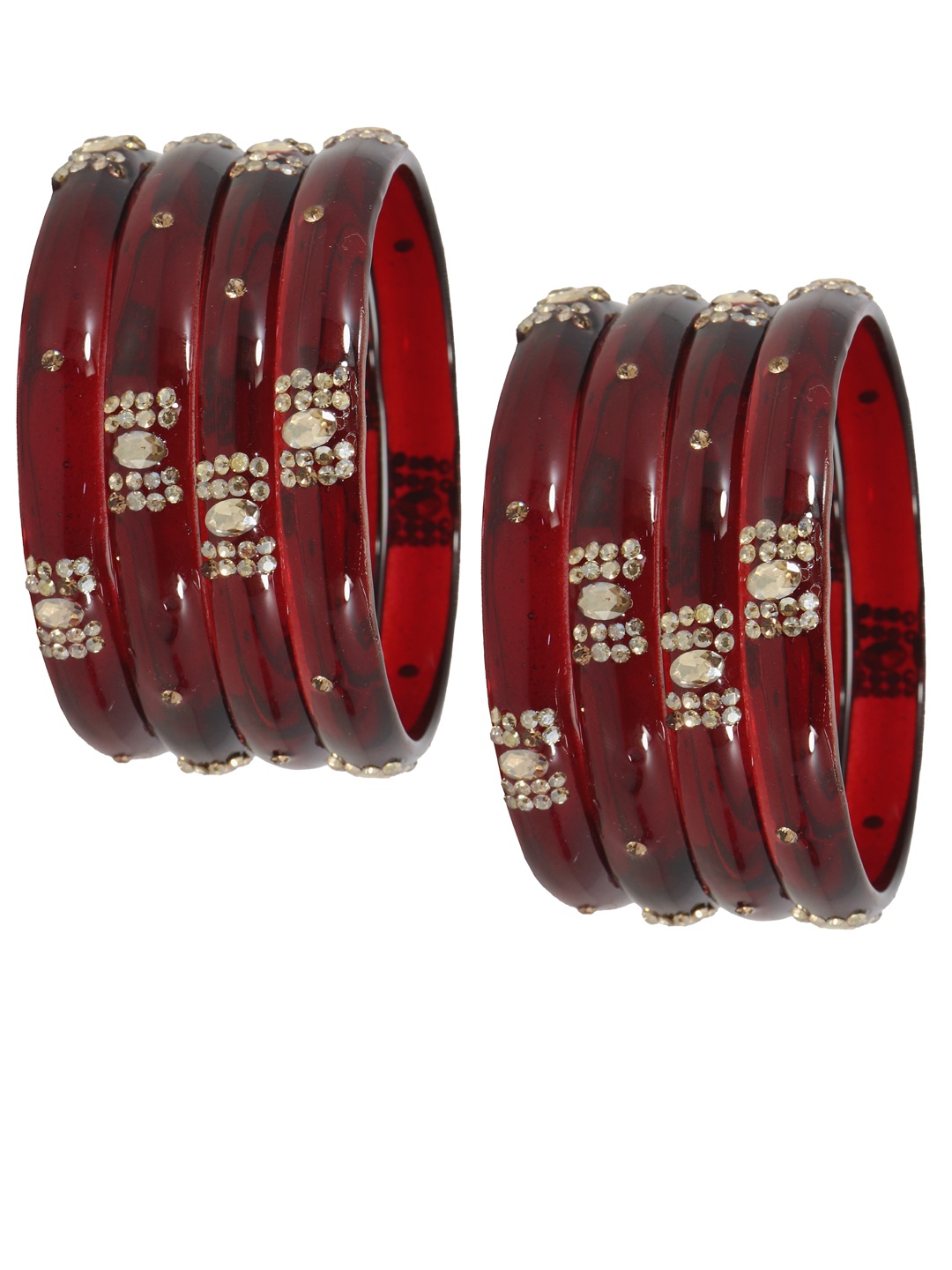 

NMII Set Of 8 Crystal Studded Bangles, Maroon
