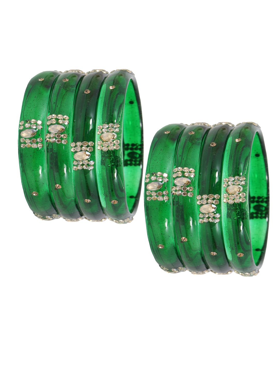 

NMII Set Of 8 Crystal Studded Bangles, Green