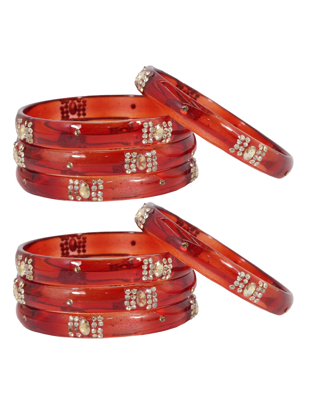 

NMII Set Of 8 Crystal Studded Bangles, Red