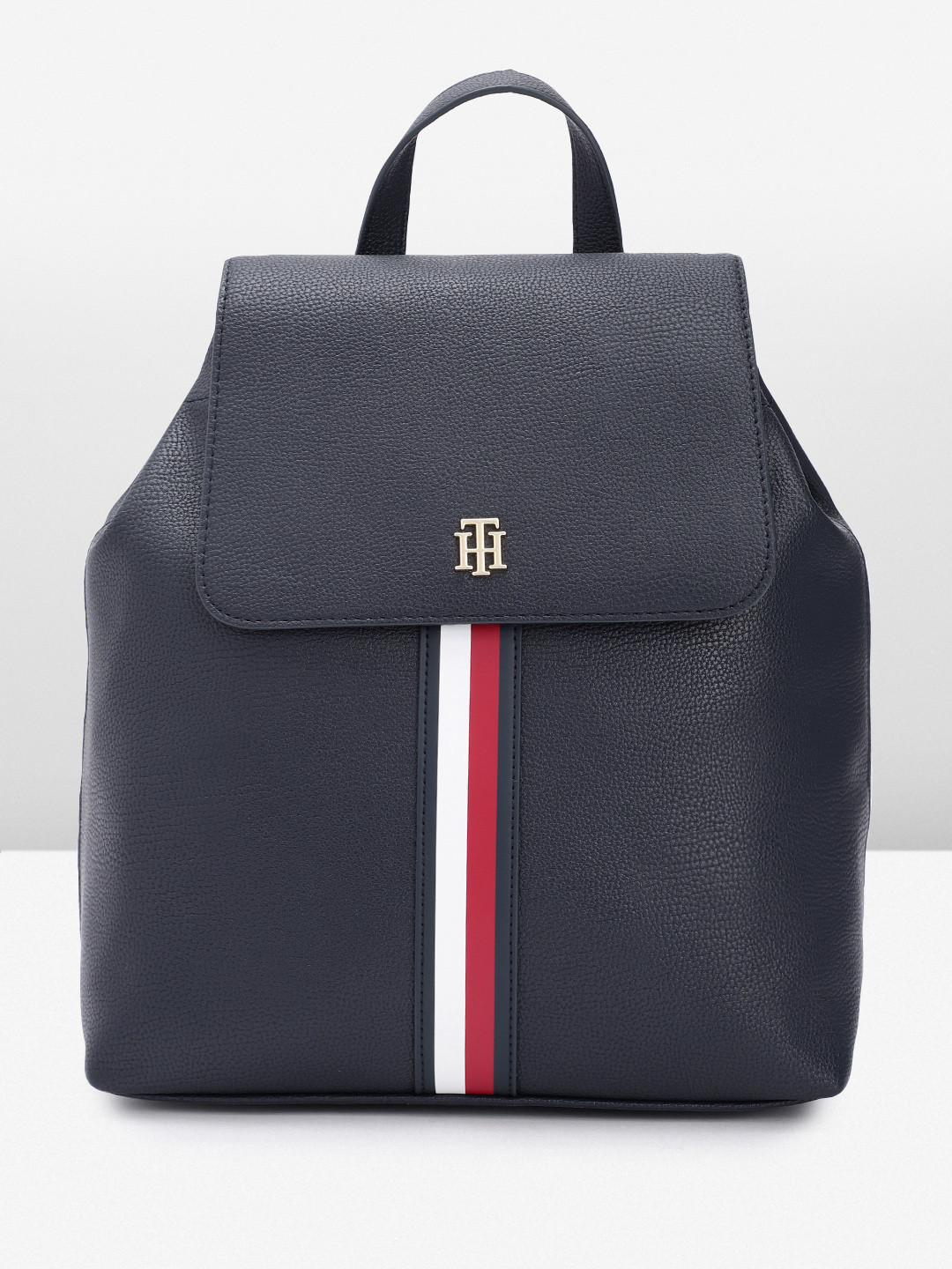 

Tommy Hilfiger Women Textured Small-Sized Backpack With Striped Applique Detail, Navy blue