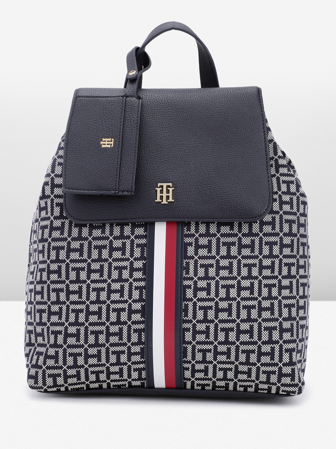 

Tommy Hilfiger Women Brand Logo Textured Backpack With Applique Detail & Cardholder, Navy blue