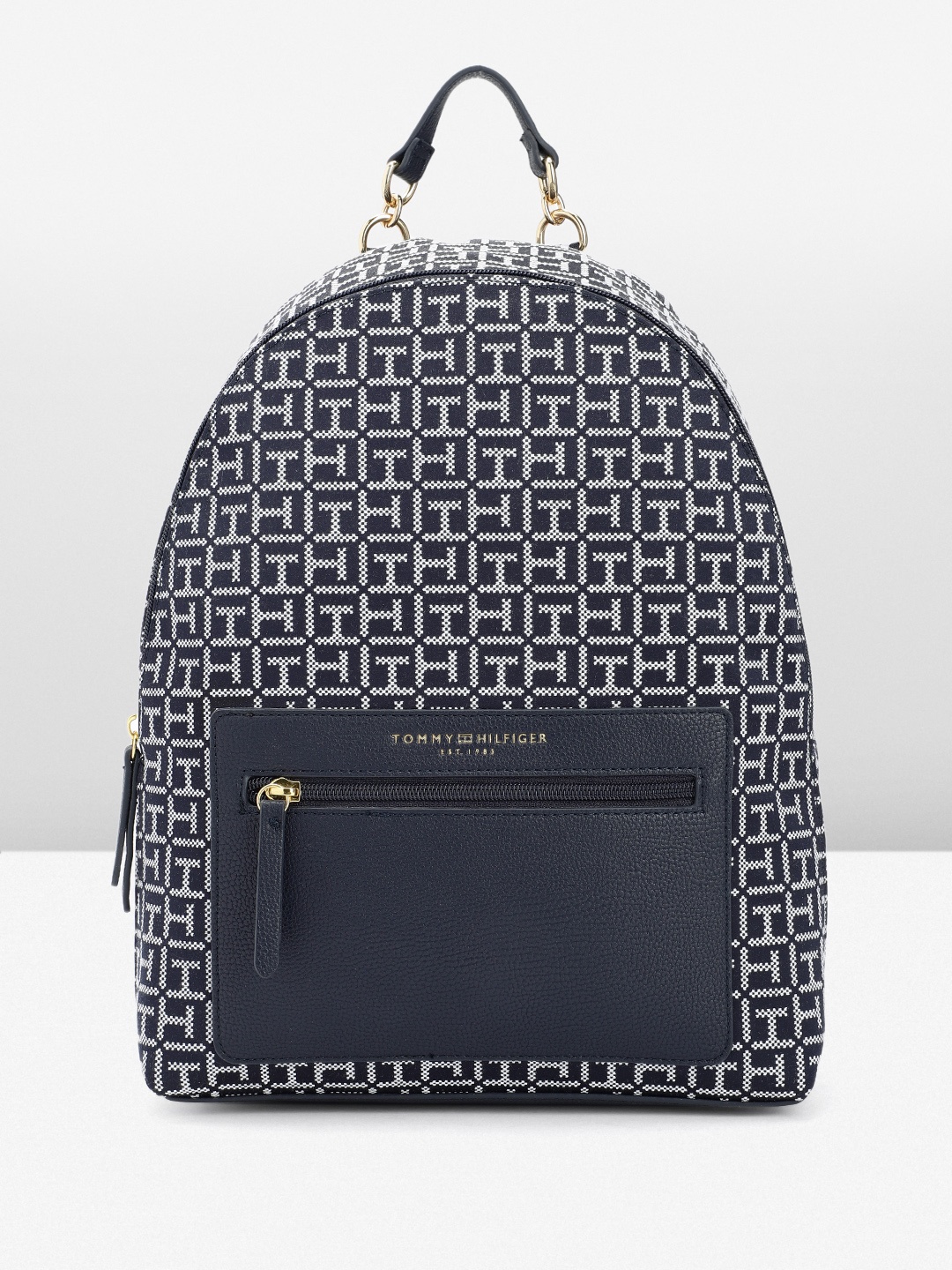 

Tommy Hilfiger Women Brand Logo Textured Small-Sized Backpack, Navy blue