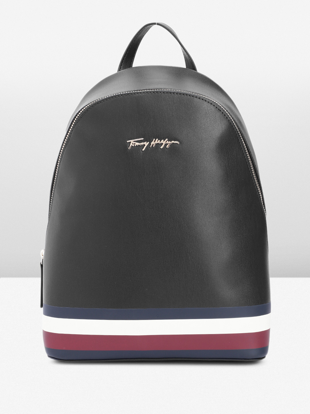 

Tommy Hilfiger Women Solid Small-Sized Backpack With Minimal Striped Detail, Black