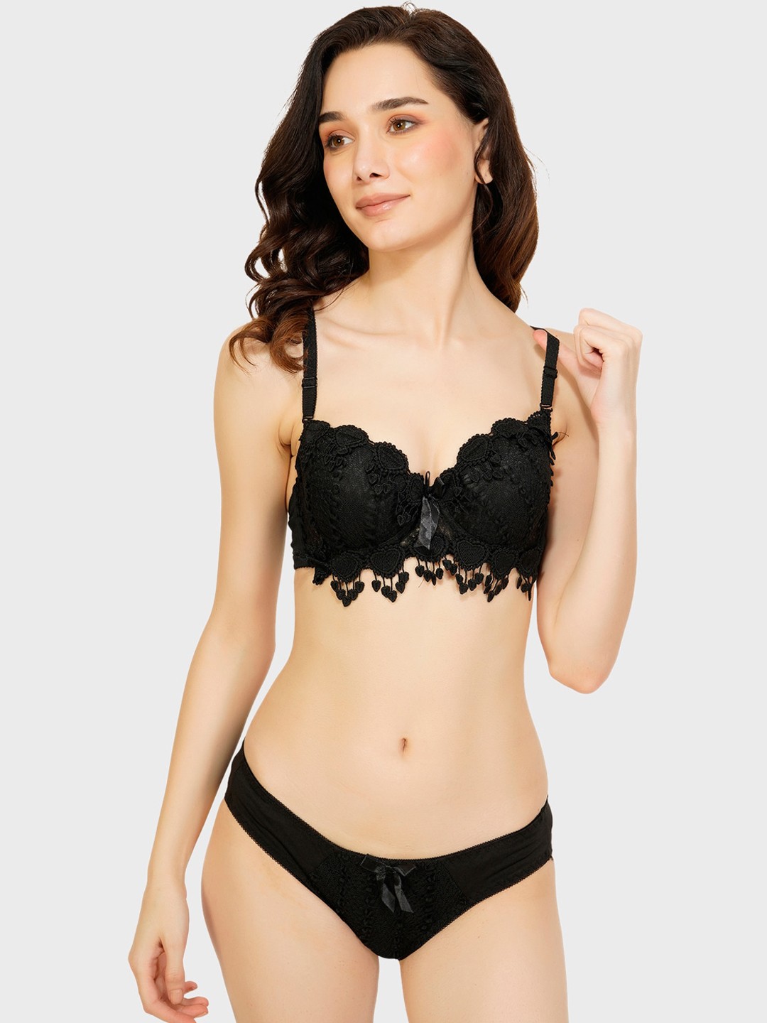 

FiveFlag Self Design Lightly Padded Lingerie Set, Black