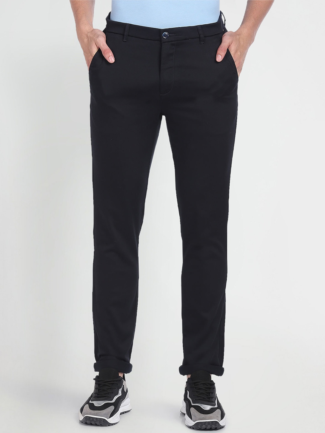 

Arrow Sport Men Skinny Fit Low-Rise Cotton Trousers, Navy blue