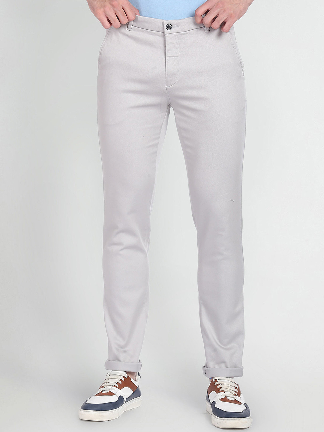 

Arrow Sport Men Skinny Fit Low-Rise Cotton Trousers, Grey