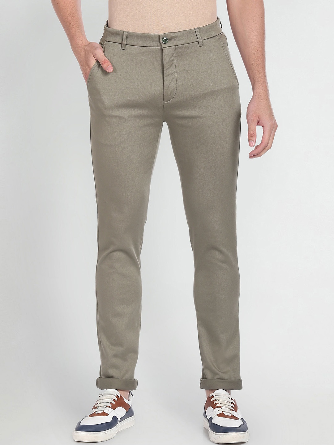 

Arrow Sport Men Skinny Fit Mid-Rise Cotton Trousers, Green
