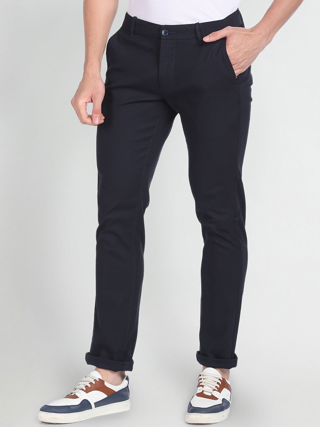 

Arrow Sport Men Bronson Slim Fit Autoflex Casual Trousers, Navy blue