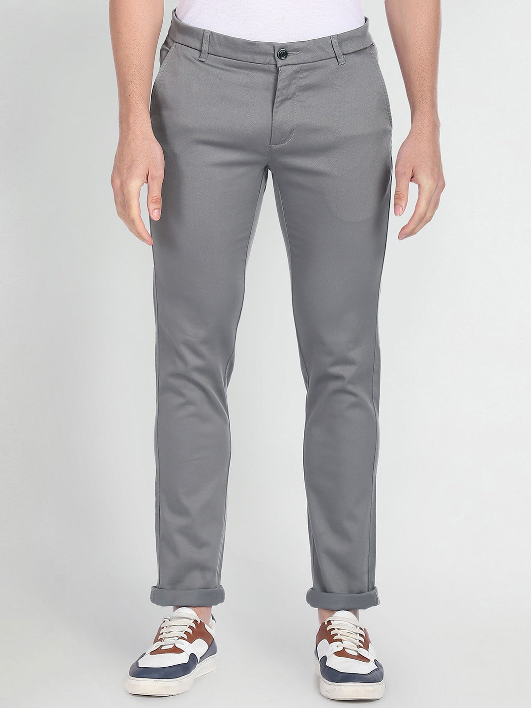 

Arrow Sport Men Slim Fit Low-Rise Cotton Trousers, Grey