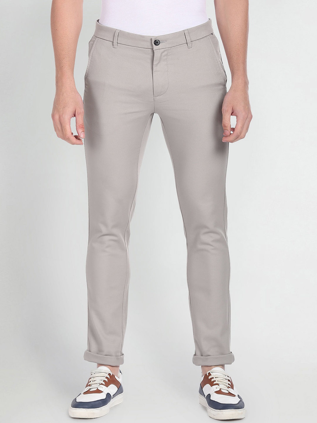 

Arrow Sport Men Slim Fit Low-Rise Trousers, Grey
