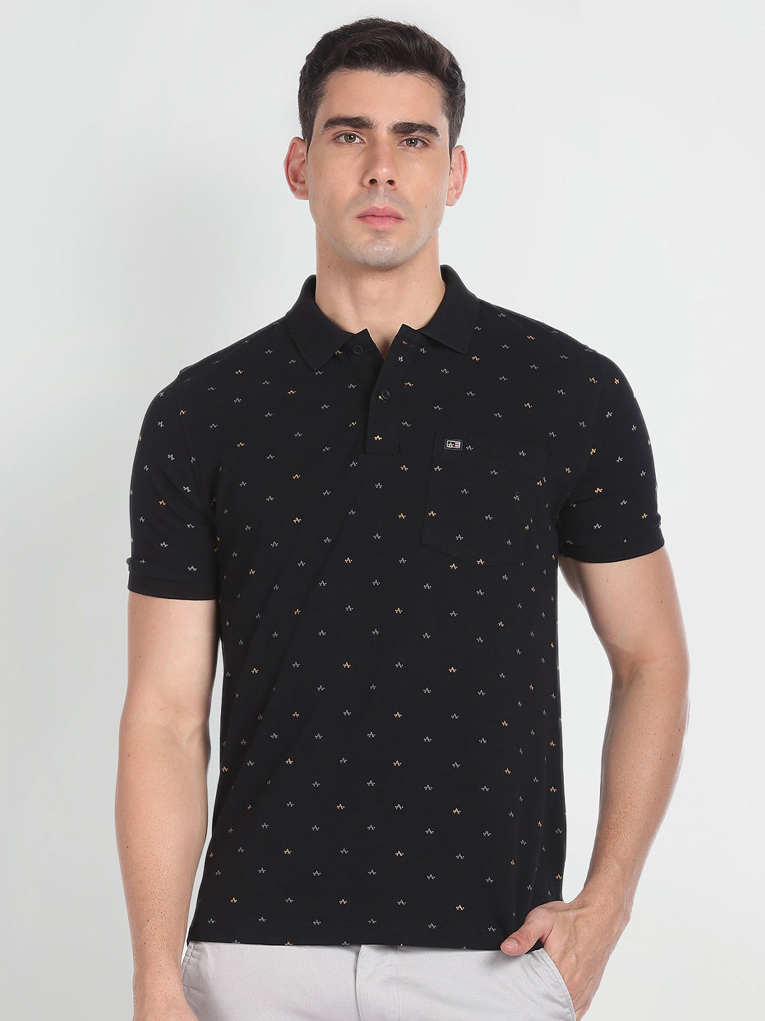 

Arrow Sport Printed Polo Collar Cotton T-shirt, Black