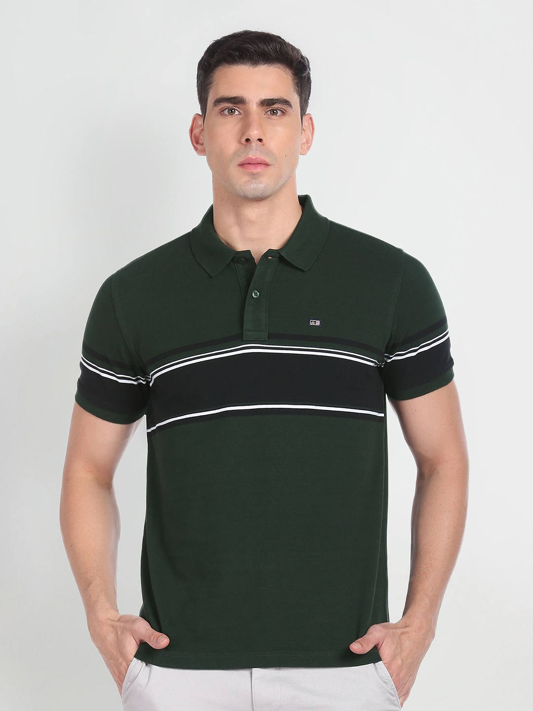 

Arrow Sport Colorblocked Polo Collar Cotton T-shirt, Green