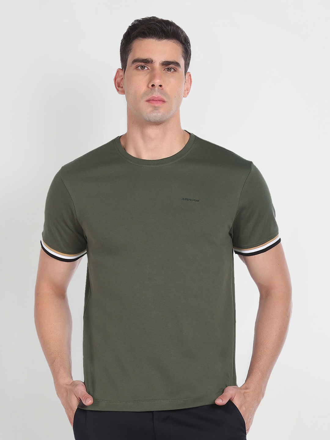 

Arrow Sport Round Neck Pure Cotton T-shirt, Olive