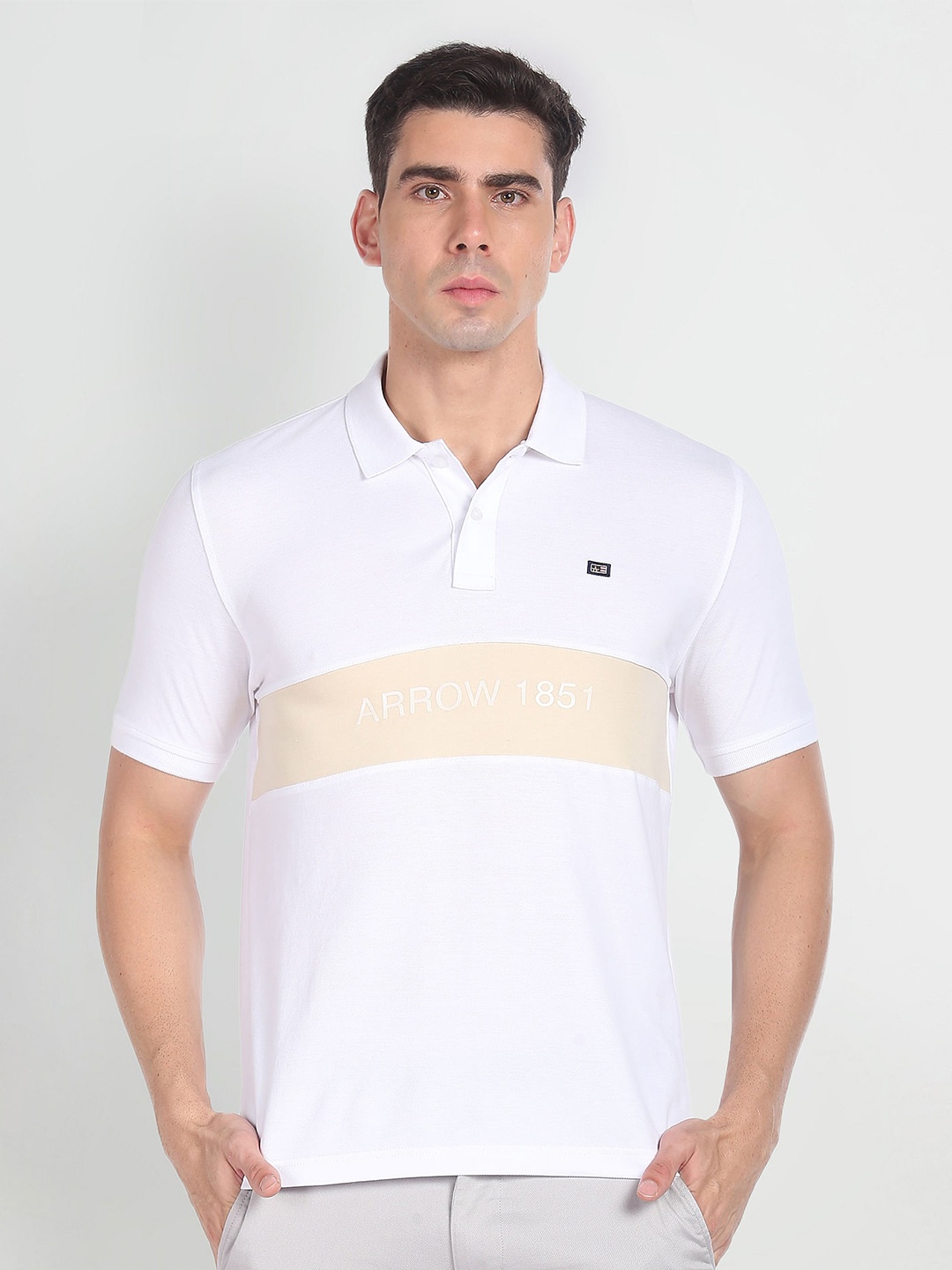 

Arrow Sport Colorblocked Polo Collar Cotton T-shirt, White