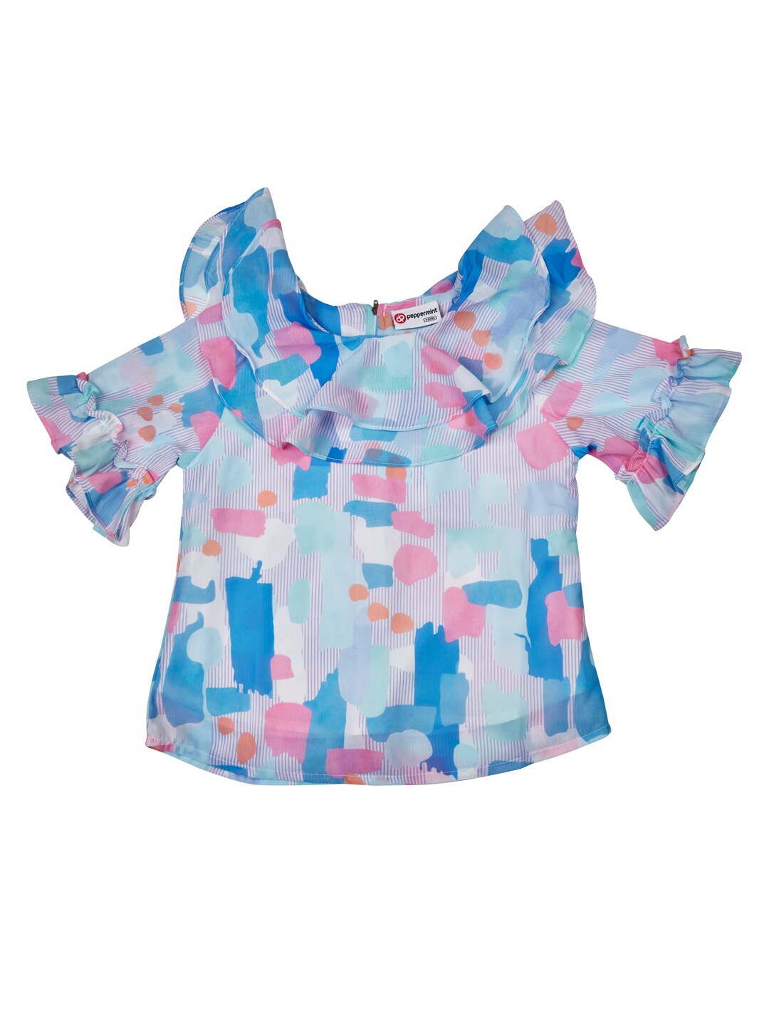 

Peppermint Girls Abstract Printed Ruffle Detailed Top, Lavender