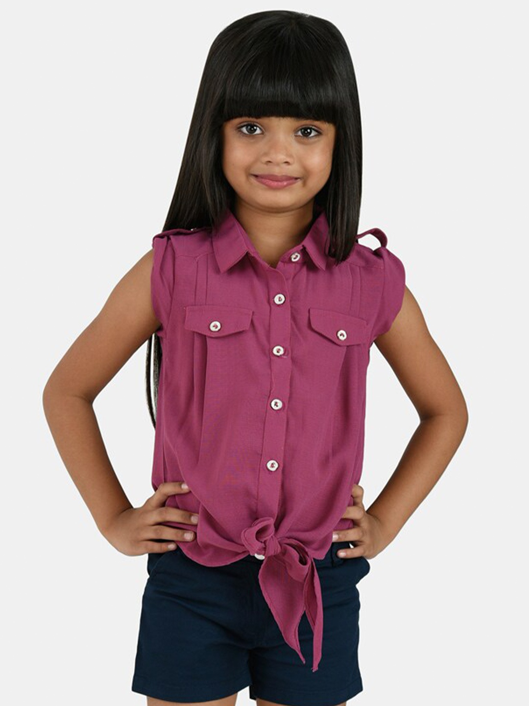 

Peppermint Girls Shirt Collar Tie-Up Detailed Shirt Style Top, Mauve