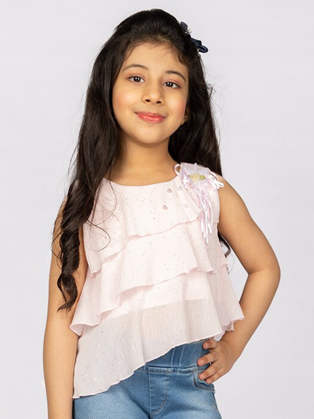 

Peppermint Girls Layered Detailed Top, Pink