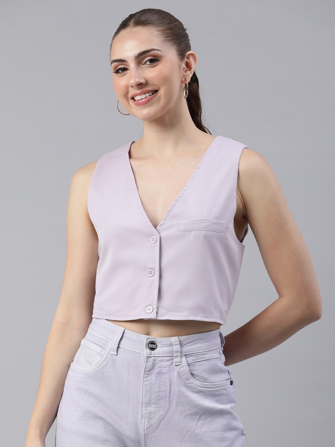 

London Rag Shirt Style Crop Top, Lavender