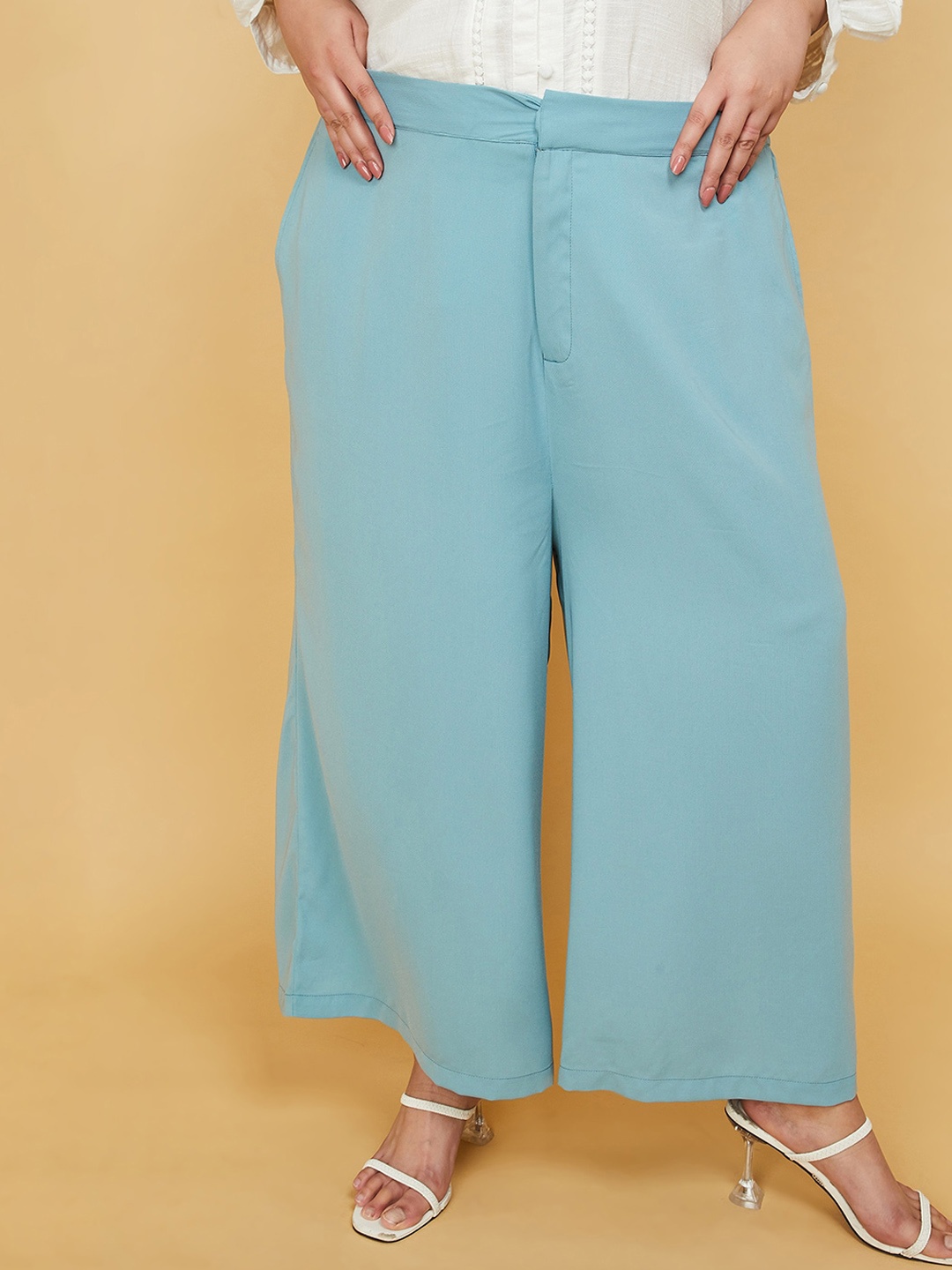 

max Plus Size Women Mid-Rise Culottes Trousers, Blue