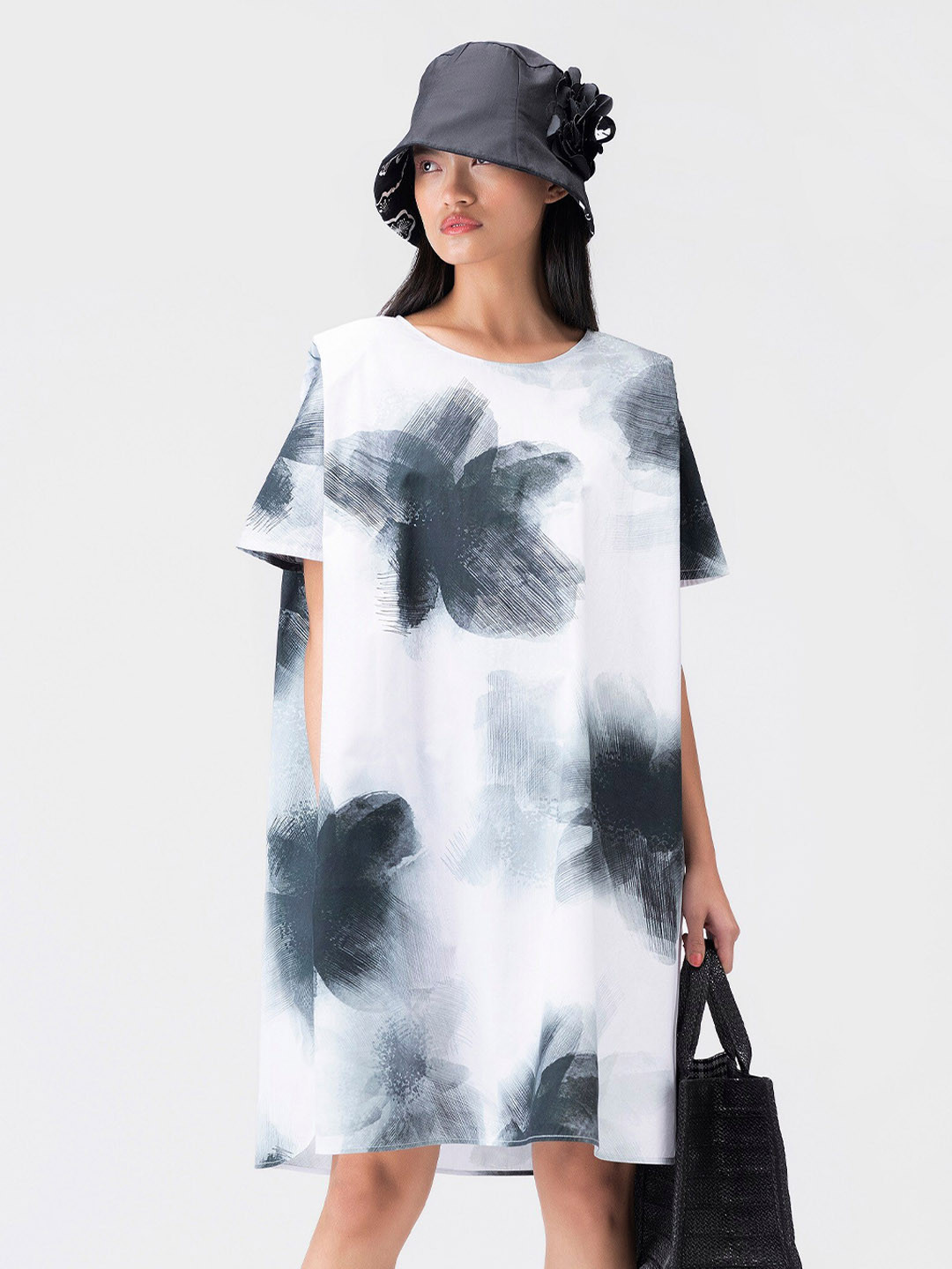 

GENES - Lecoanet Hemant Floral Printed Cotton A-Line Dress, Black