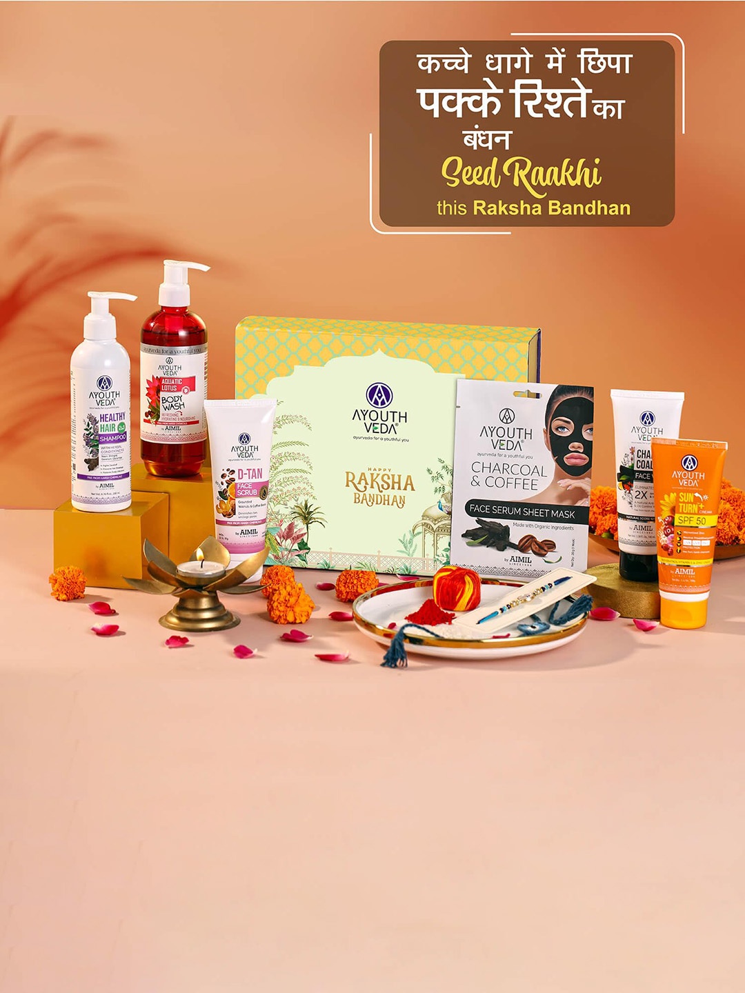 

AYOUTHVEDA Best Wishes Gift Set For Family & Friends - Body & Hair Set For All Occasions, Red