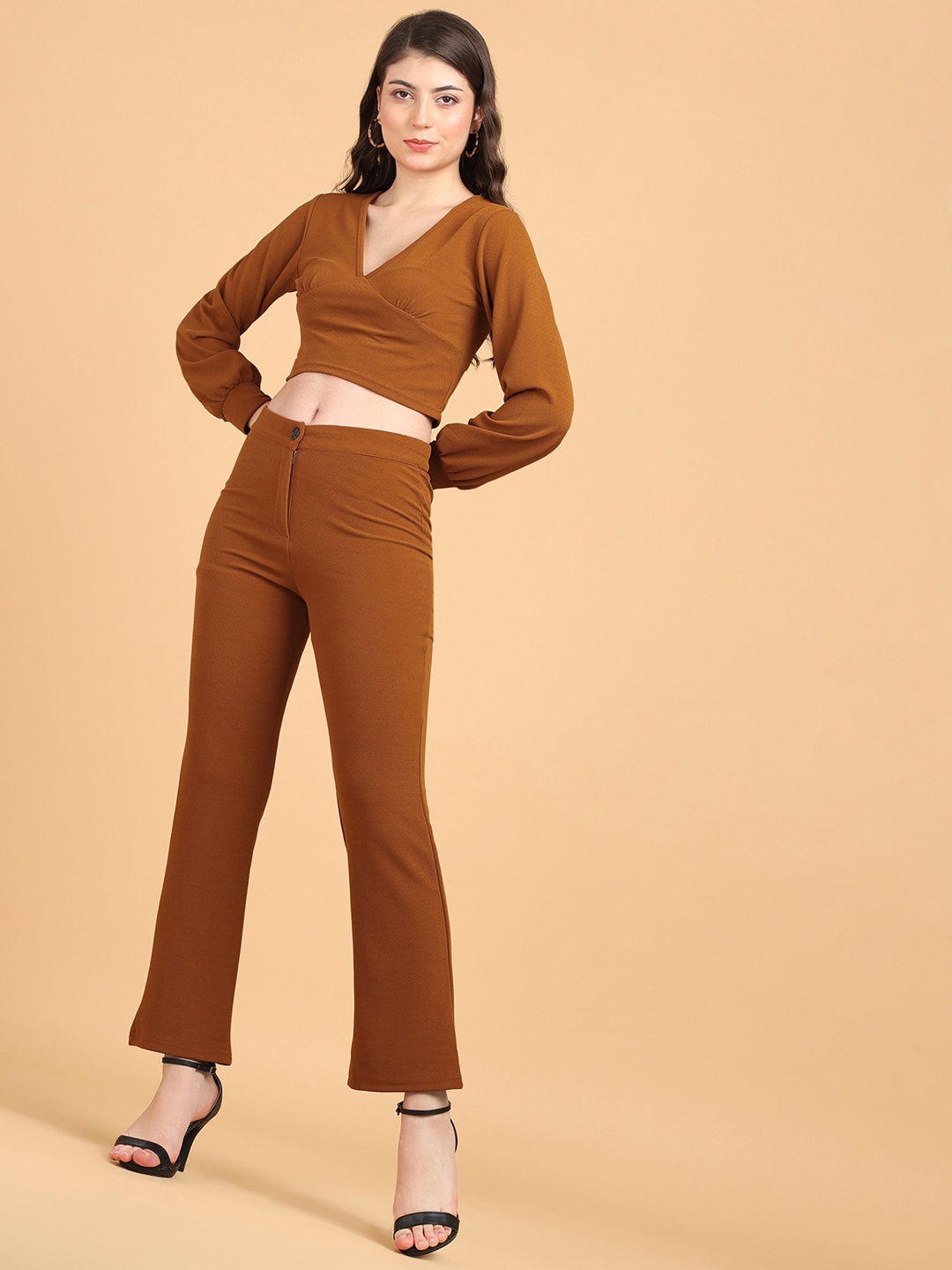 

Popwings Self-Design Crop Top & Trouser Co-Ords, Rust