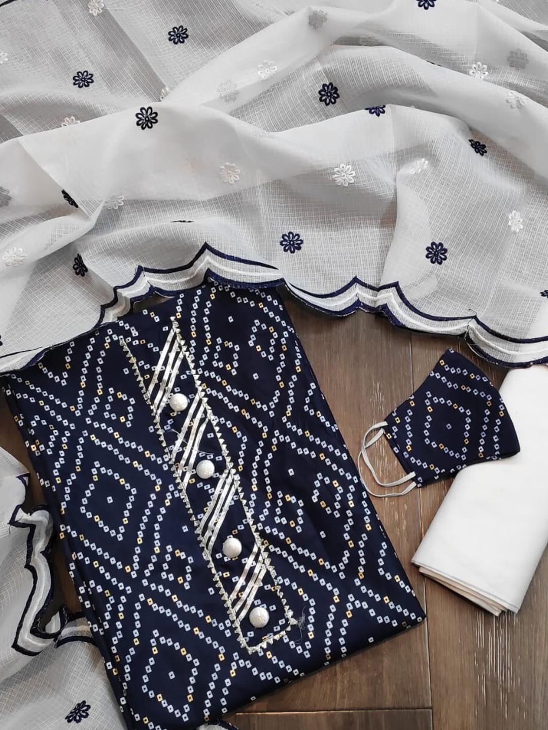 

APNISHA Printed Unstitched Dress Material, Navy blue
