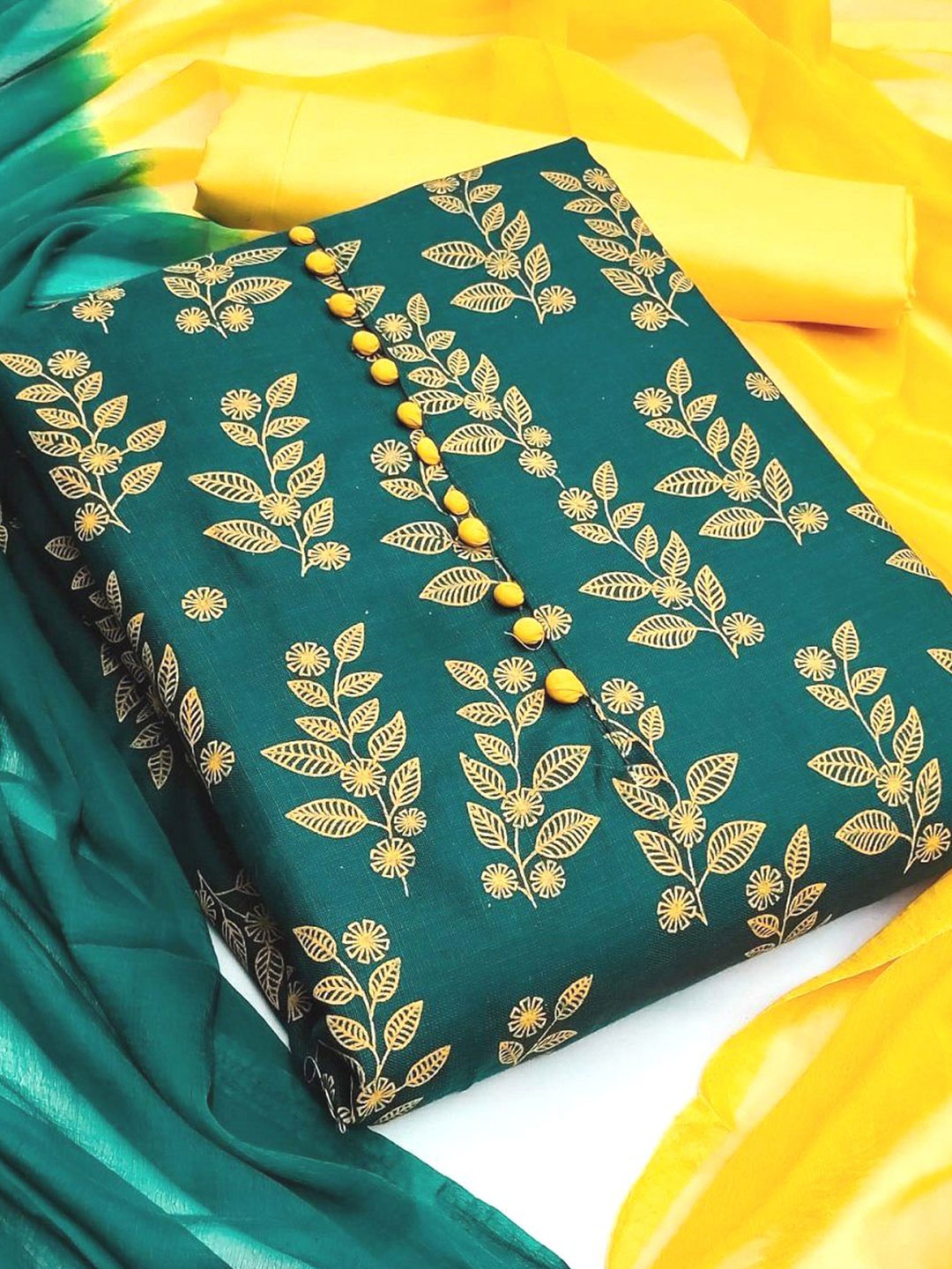 

APNISHA Floral Printed Unstitched Dress Material, Green