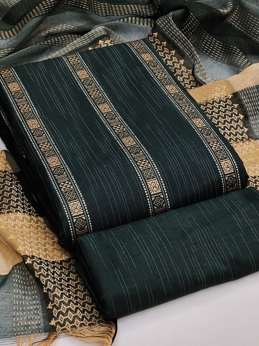 

APNISHA Woven Design Unstitched Dress Material, Green