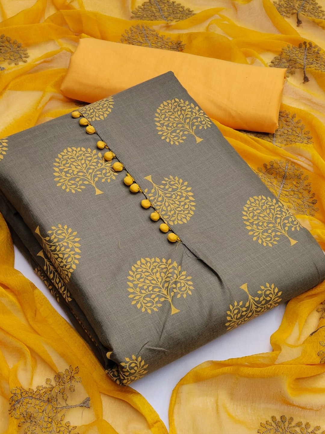 

APNISHA Ethnic Motifs Printed Unstitched Dress Material, Grey