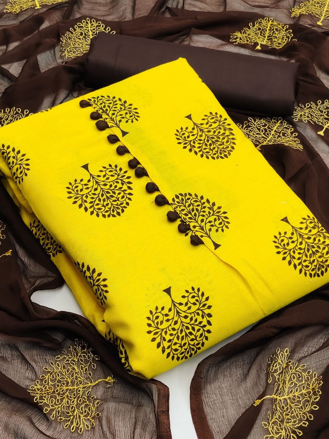 

APNISHA Ethnic Motifs Printed Unstitched Dress Material, Yellow