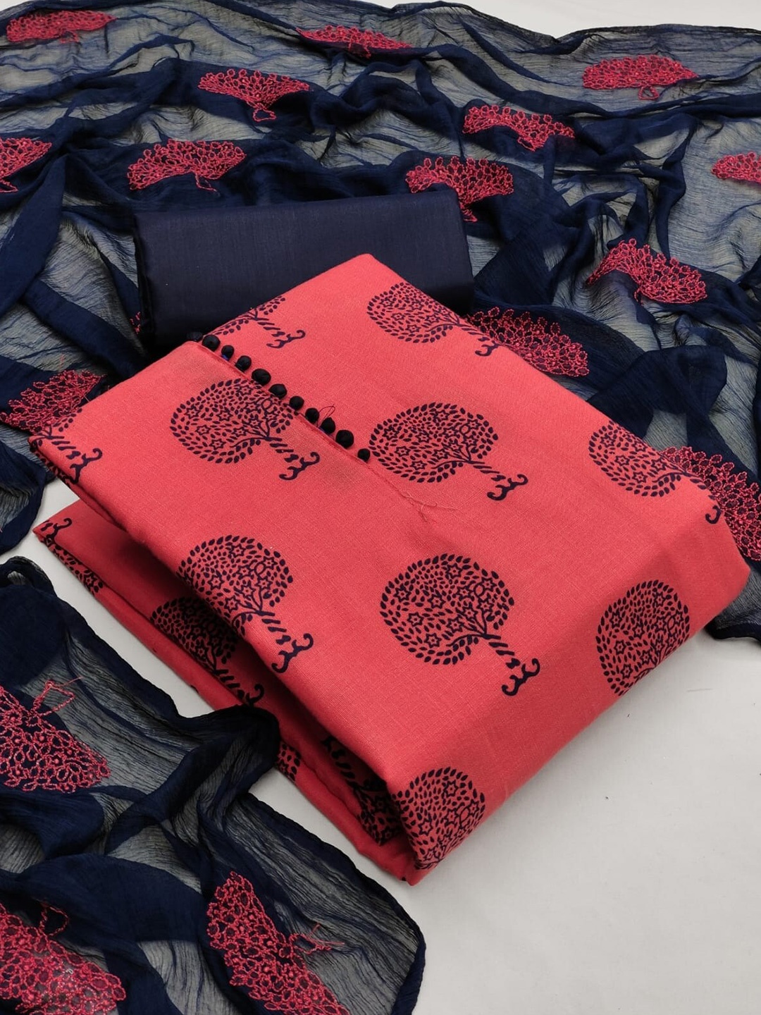 

APNISHA Ethnic Motifs Printed Unstitched Dress Material, Pink