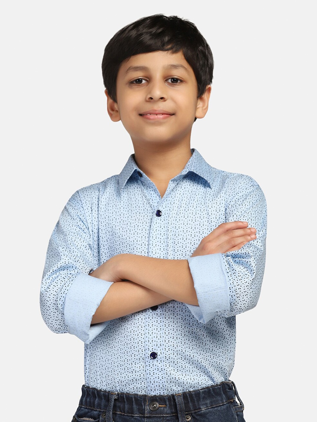 

TAHVO Boys Smart Slim Fit Opaque Micro Ditsy Printed Casual Shirt, Blue