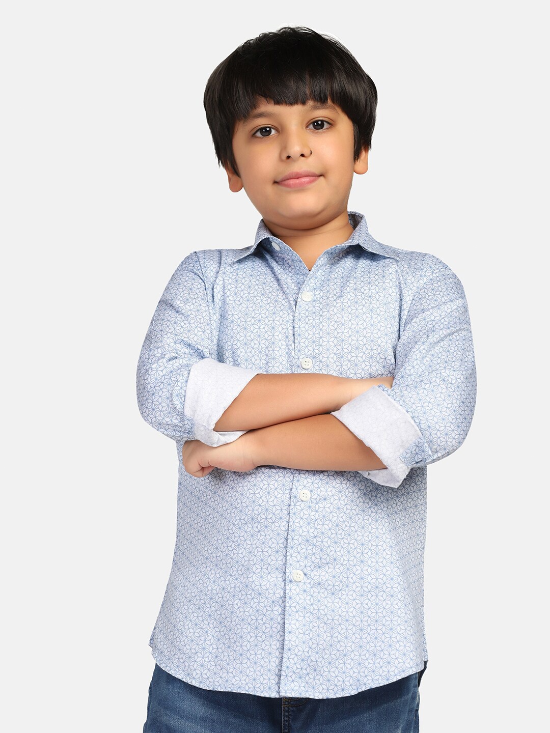 

TAHVO Boys Smart Slim Fit Floral Printed Cotton Shirt, Blue