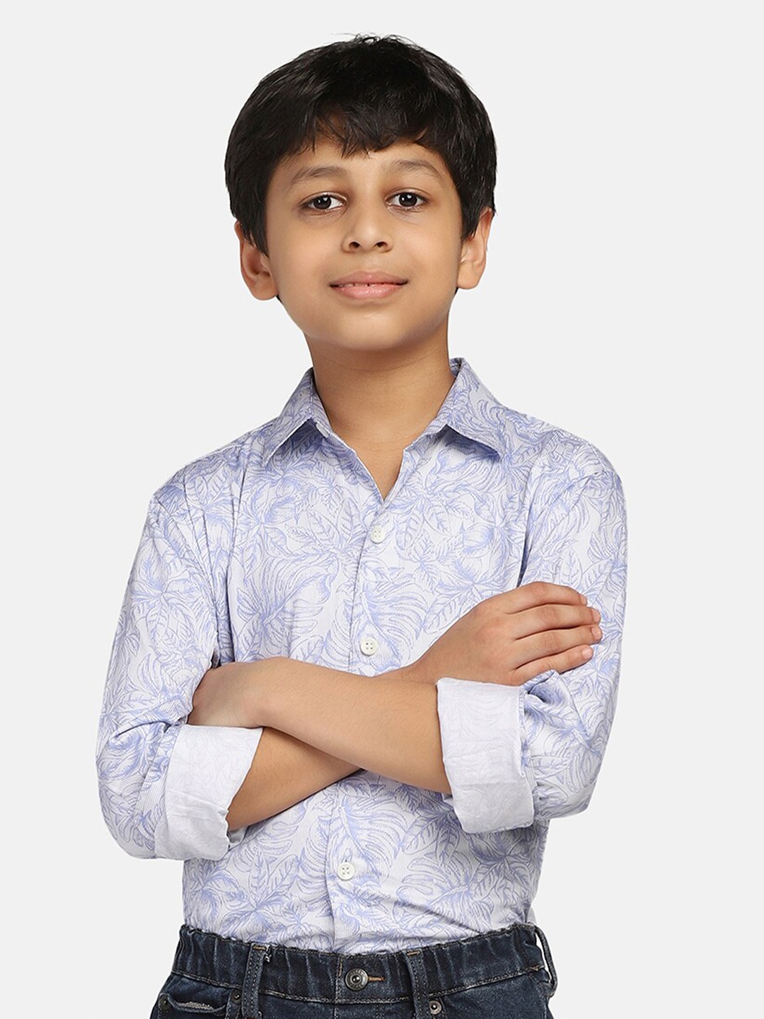 

TAHVO Boys Smart Slim Fit Floral Opaque Printed Casual Shirt, Blue