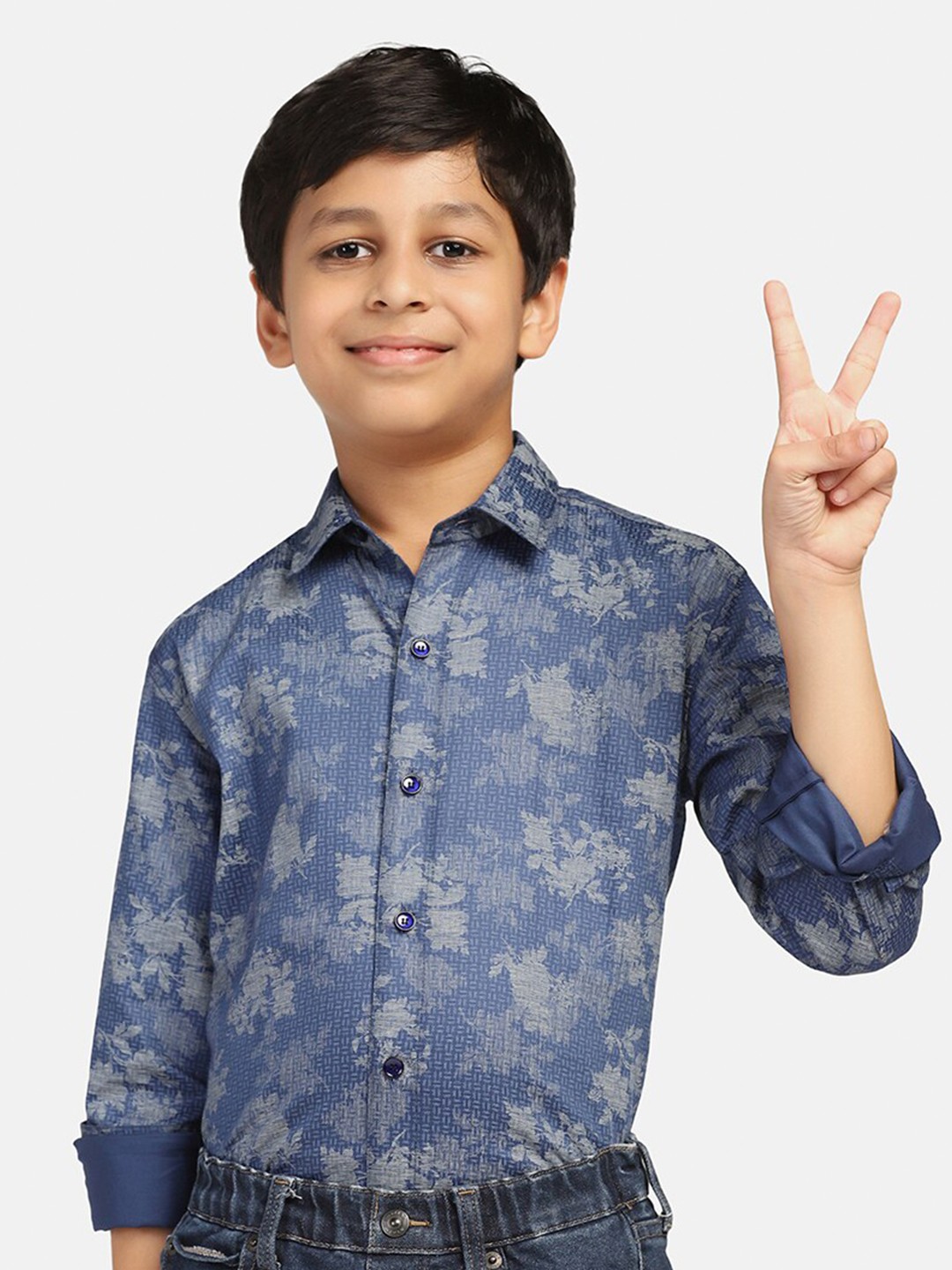 

TAHVO Boys Smart Slim Fit Floral Printed Cotton Casual Shirt, Navy blue