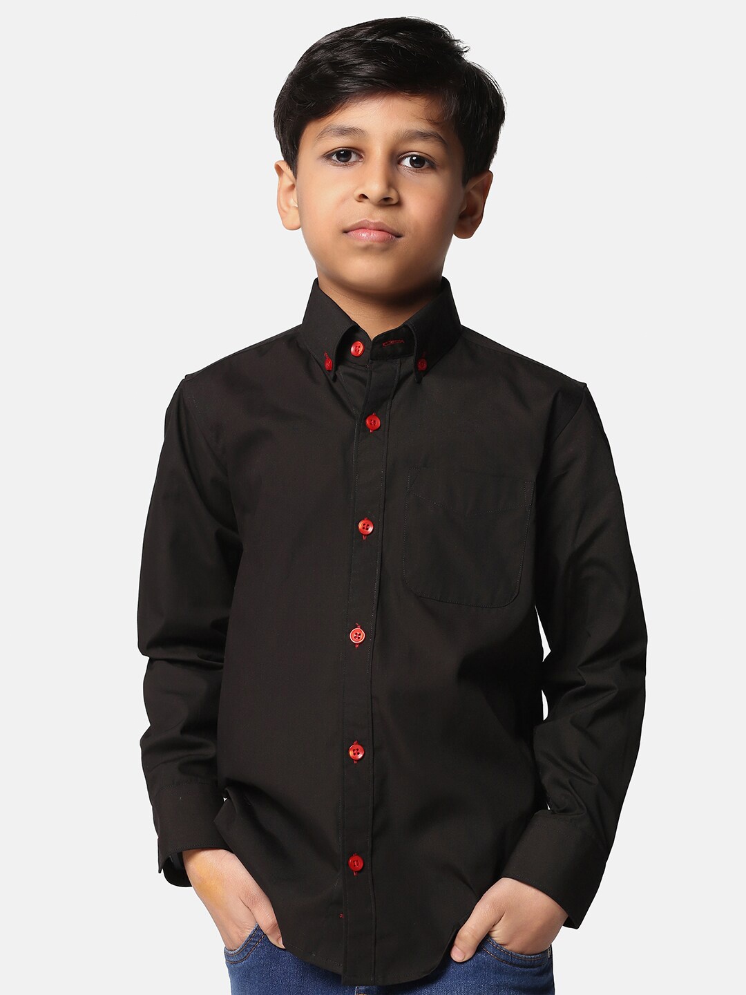 

TAHVO Boys Button-Down Collar Slim Fit Opaque Cotton Casual Shirt, Black