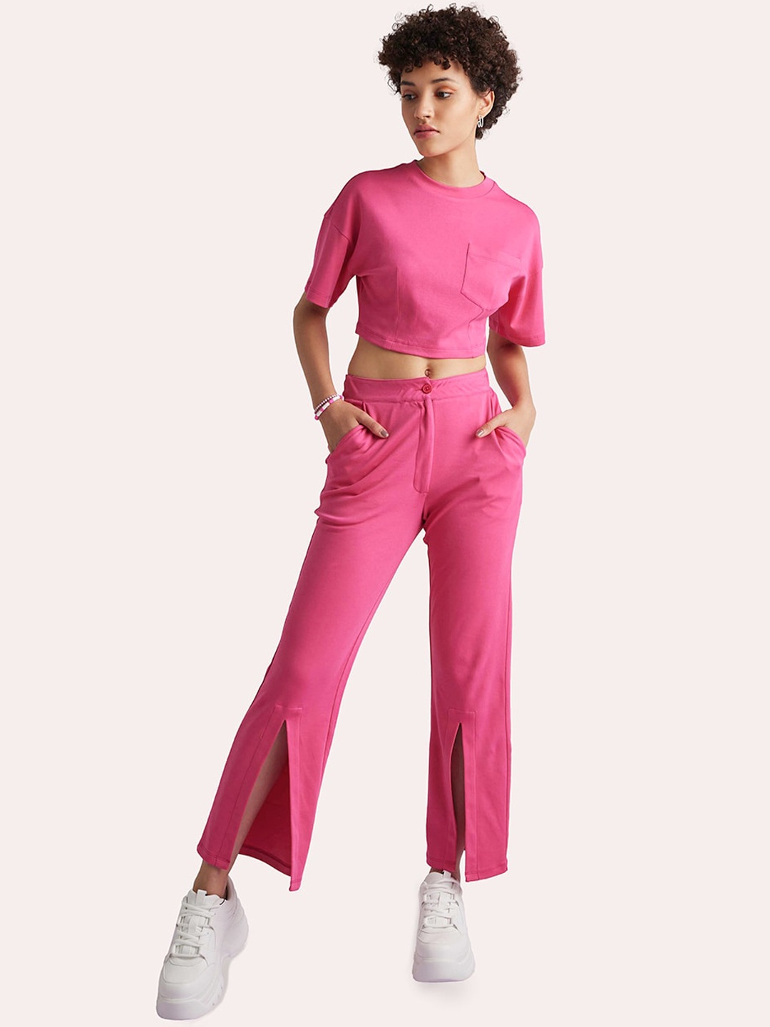 

Muvazo Round Neck Relaxed-fit Top & Trousers, Pink